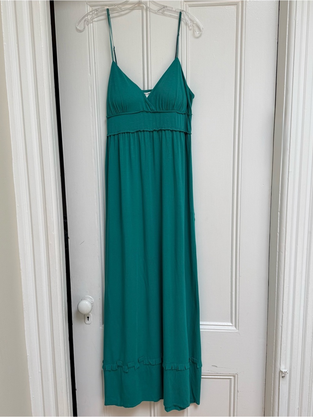 Sleeveless Spaghetti Strap V-Neck Maxi Dress in Teal from Anthropology, size L